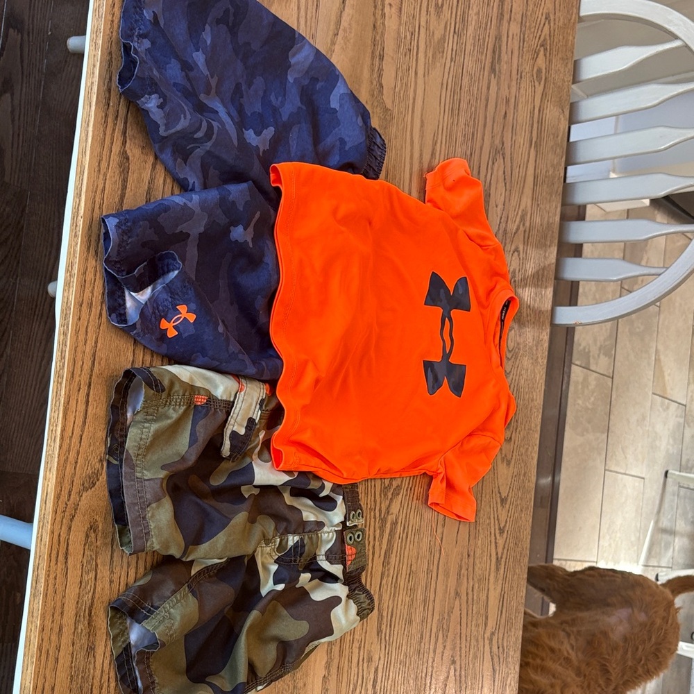 Under Armour Bright Orange Tee with Camo Shorts